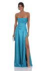 Lucy in the Sky Satin Draped Maxi Dress in Aqua Blue