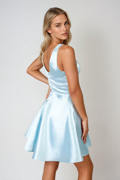 Tobi Ocean Eyes Satin V-Neck Mini Dress