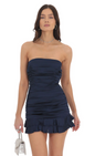 Lucy in the Sky Strapless Satin Ruched Bodycon Dress