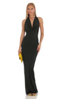 Lucy in the Sky Gathered Back Halter BodyCon Maxi Dress in Black