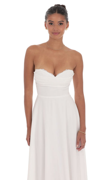 Lucy In The Sky Lace Bust A-Line Midi Dress in White