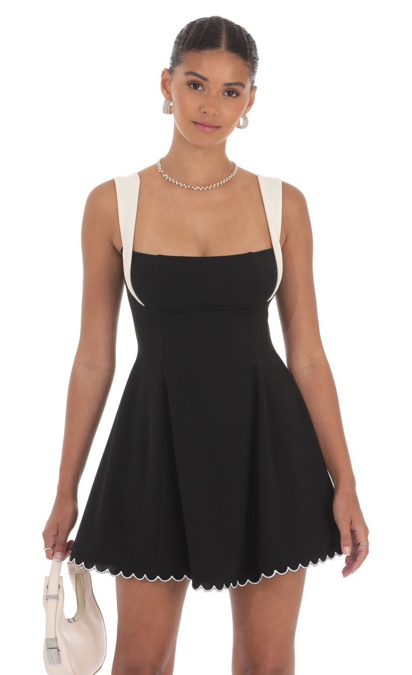Lucy in the Sky Scallop Hem Fit and Flare Dress in Black