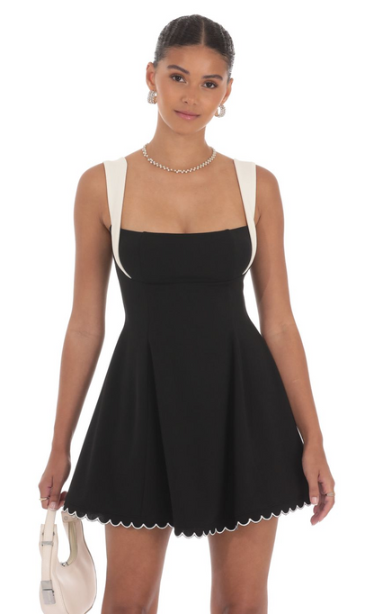 Lucy in the Sky Scallop Hem Fit and Flare Dress in Black