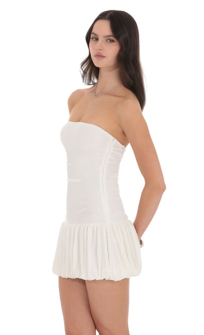 Lucy In The Sky Strapless Pleated Bubble Dress in White