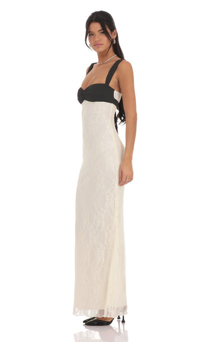 Lucy In The Sky Two-Toned Lace Maxi Dress in Cream