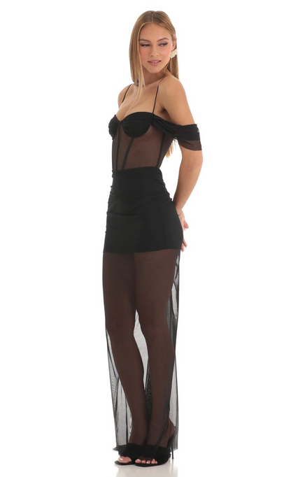 Lucy in the Sky Mesh Corset Maxi Dress
