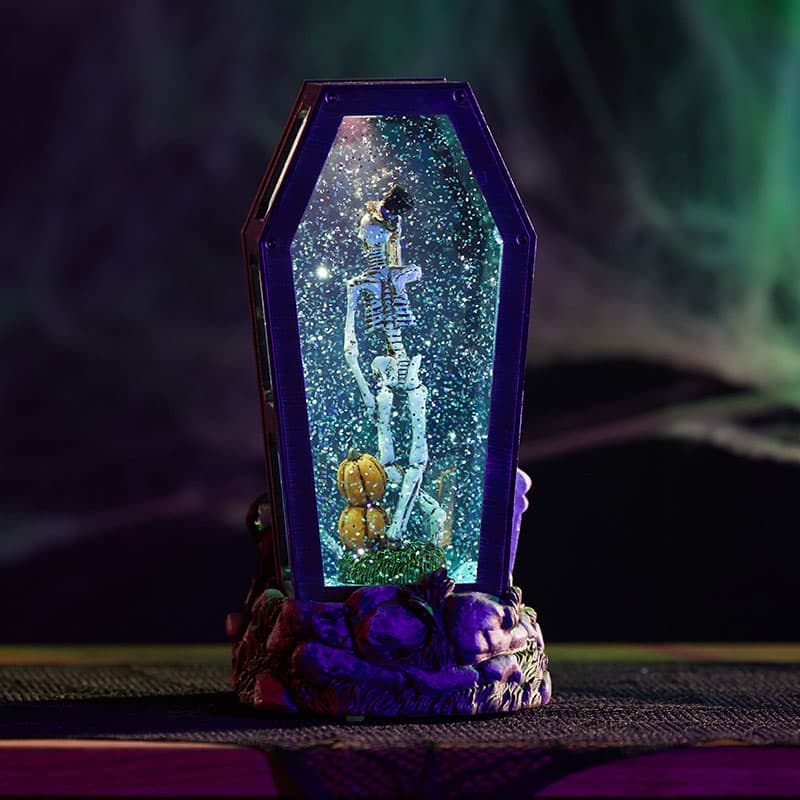 Cracker Barrel Skeleton Casket Glitter Globe