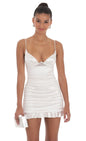 Lucy in the Sky Satin Ruched Ruffle Dress