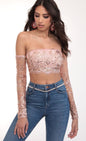 Lucy in the Sky Valentina Gold Sequin Lace Top in Mauve