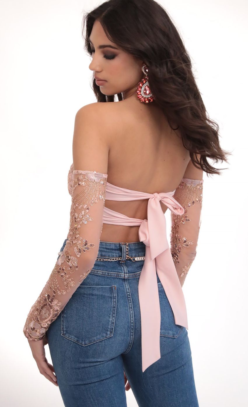 Lucy in the Sky Valentina Gold Sequin Lace Top in Mauve