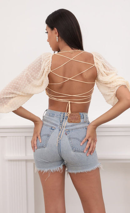 Lucy in the Sky Vanessa Corset Top in Ivory Chiffon Polka Dots