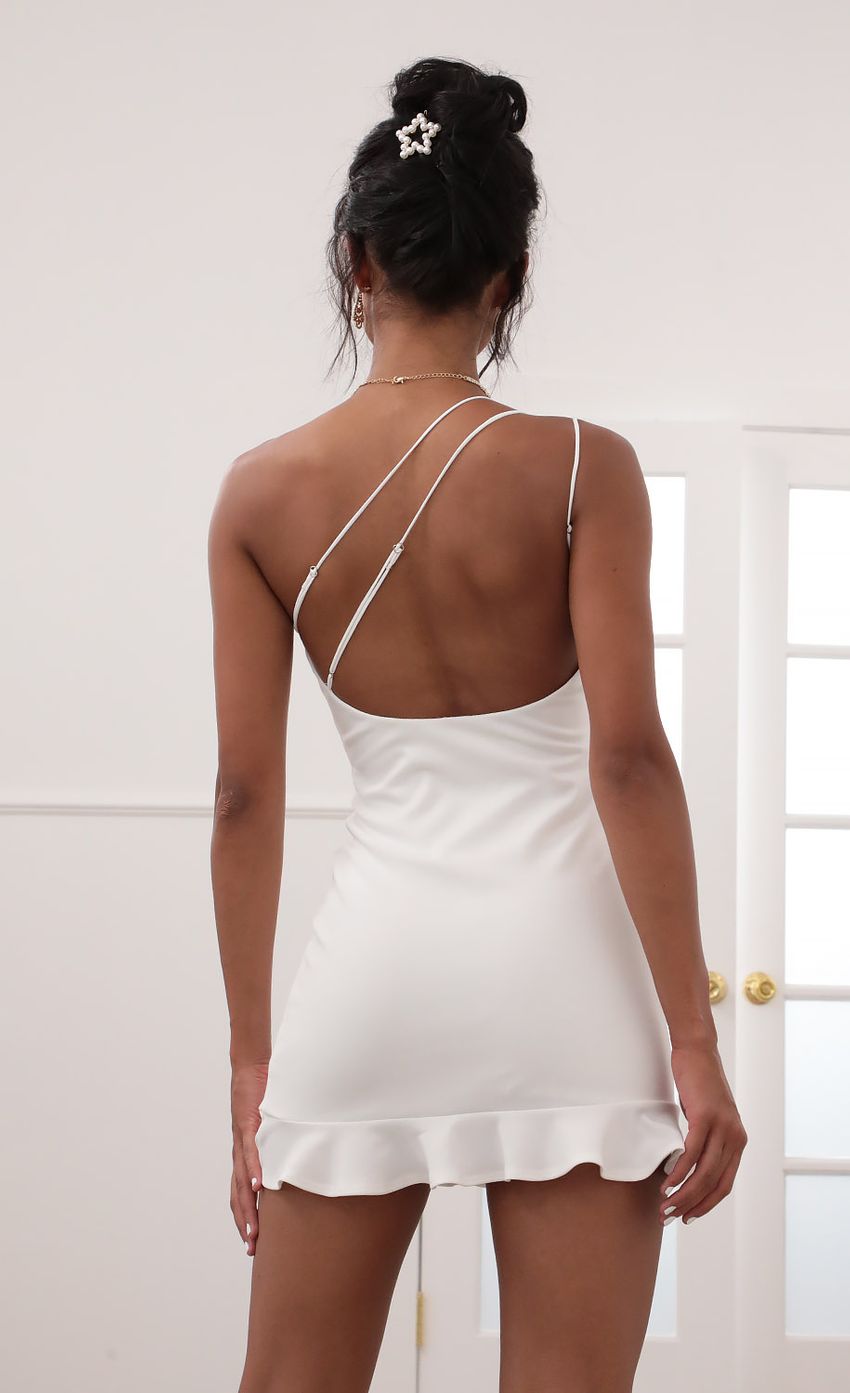 Lucy In The Sky Shoulder Ruffle Dress in White