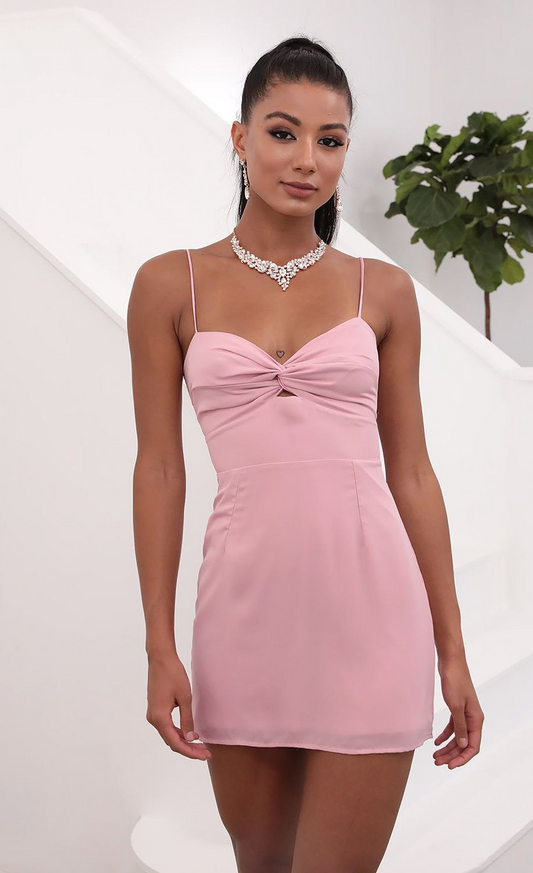 Lucy in the Sky Evelyn Front Twist Chiffon Dress in Pink