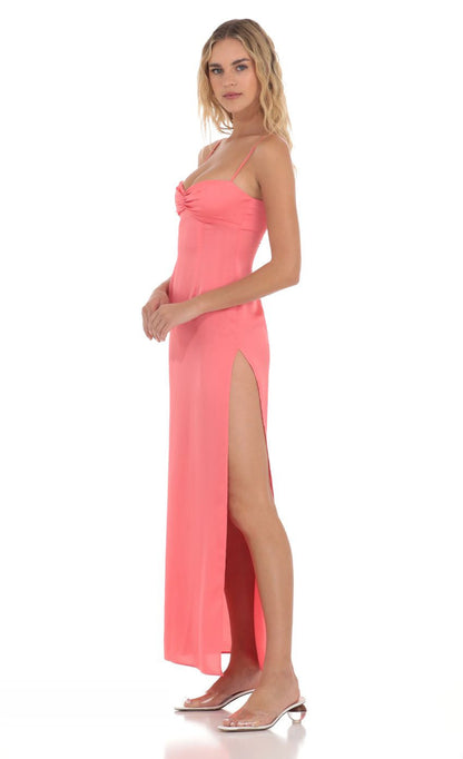 Lucy in the Sky Satin Floral Cinched Maxi Dress