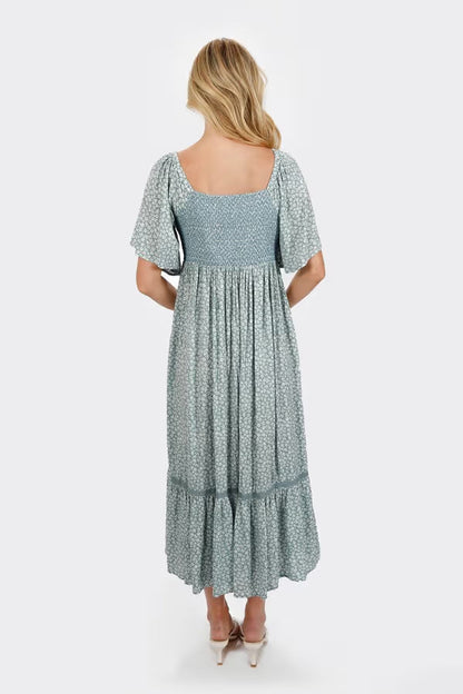 Tobi Maeve Smocked Buttoned Midi Dress