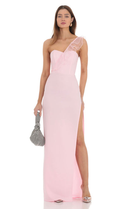 Lucy in the Sky Corset Cross One Shoulder Dress in Pink