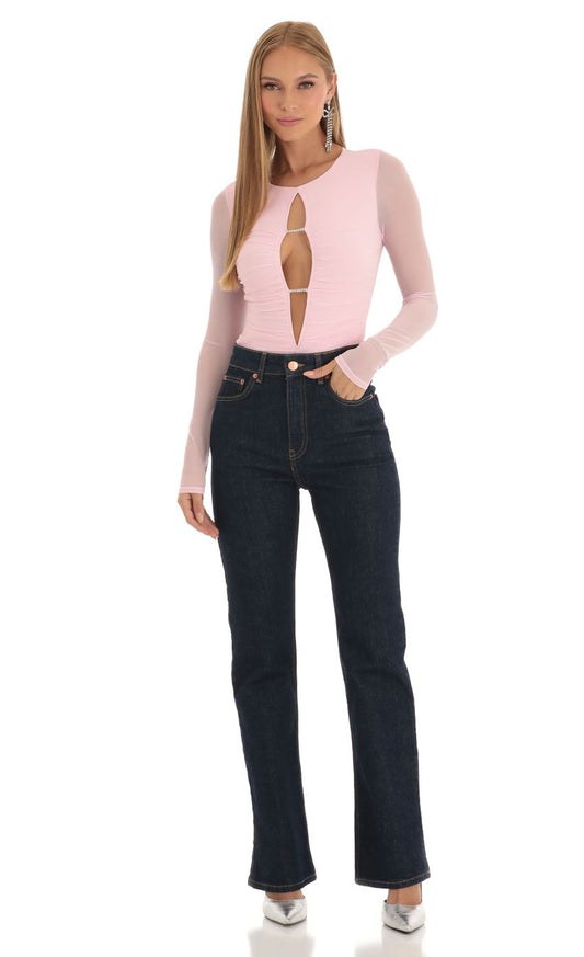 Lucy in the Sky Mesh Bodysuit in Pink