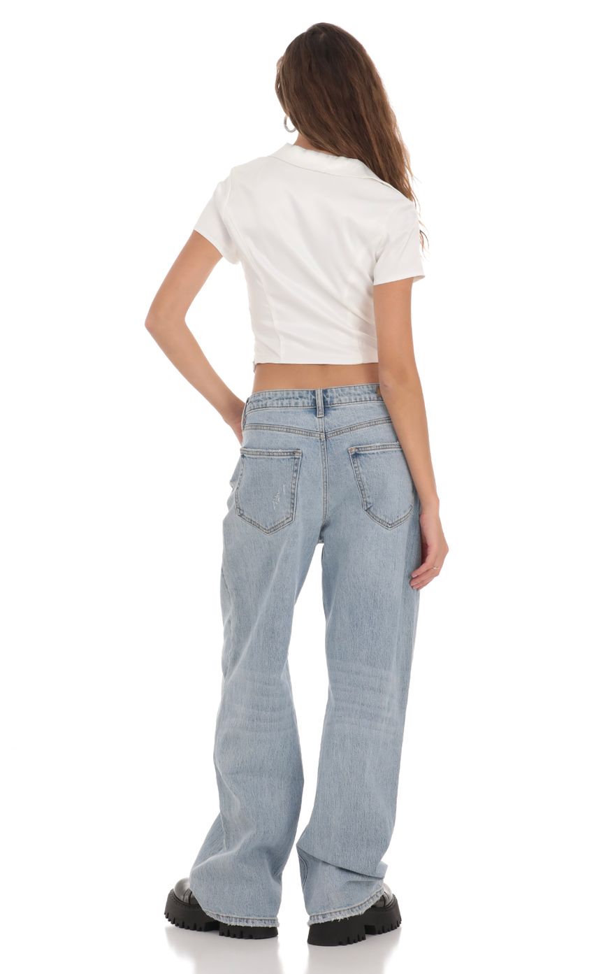 Lucy in the Sky Collared Lace-Up Top in White