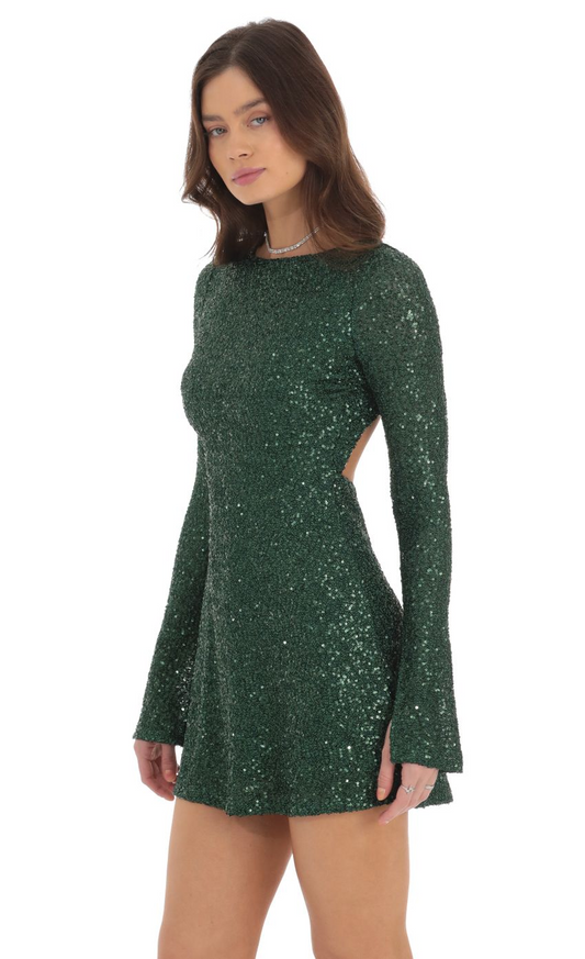 Lucy in the Sky Sequin Long Sleeve Open Back Dress