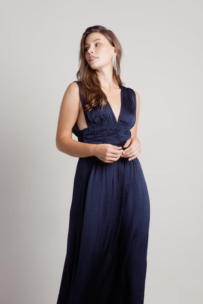 Tobi Goddess Satin Smocked Maxi Dress