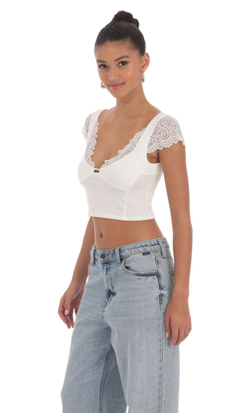 Lucy in the Sky Lace Sleeve Top in White