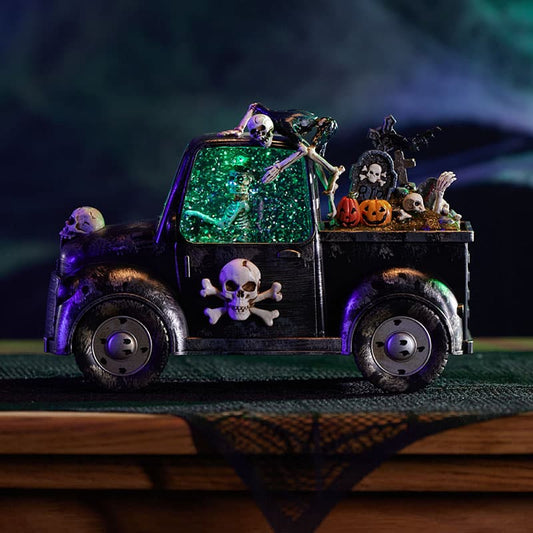 Cracker Barrel Skeleton Truck Glitter Globe