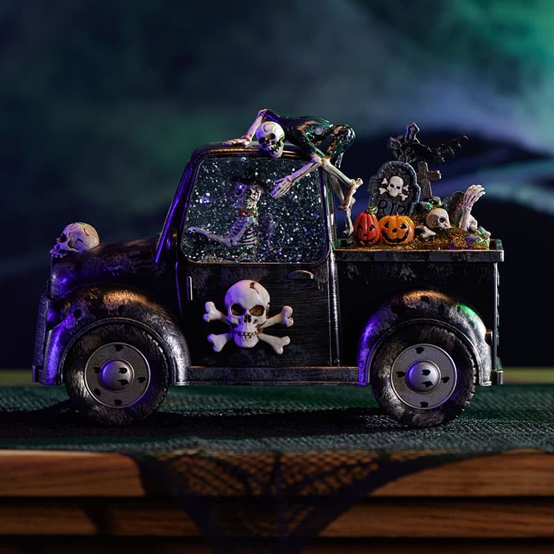 Cracker Barrel Skeleton Truck Glitter Globe