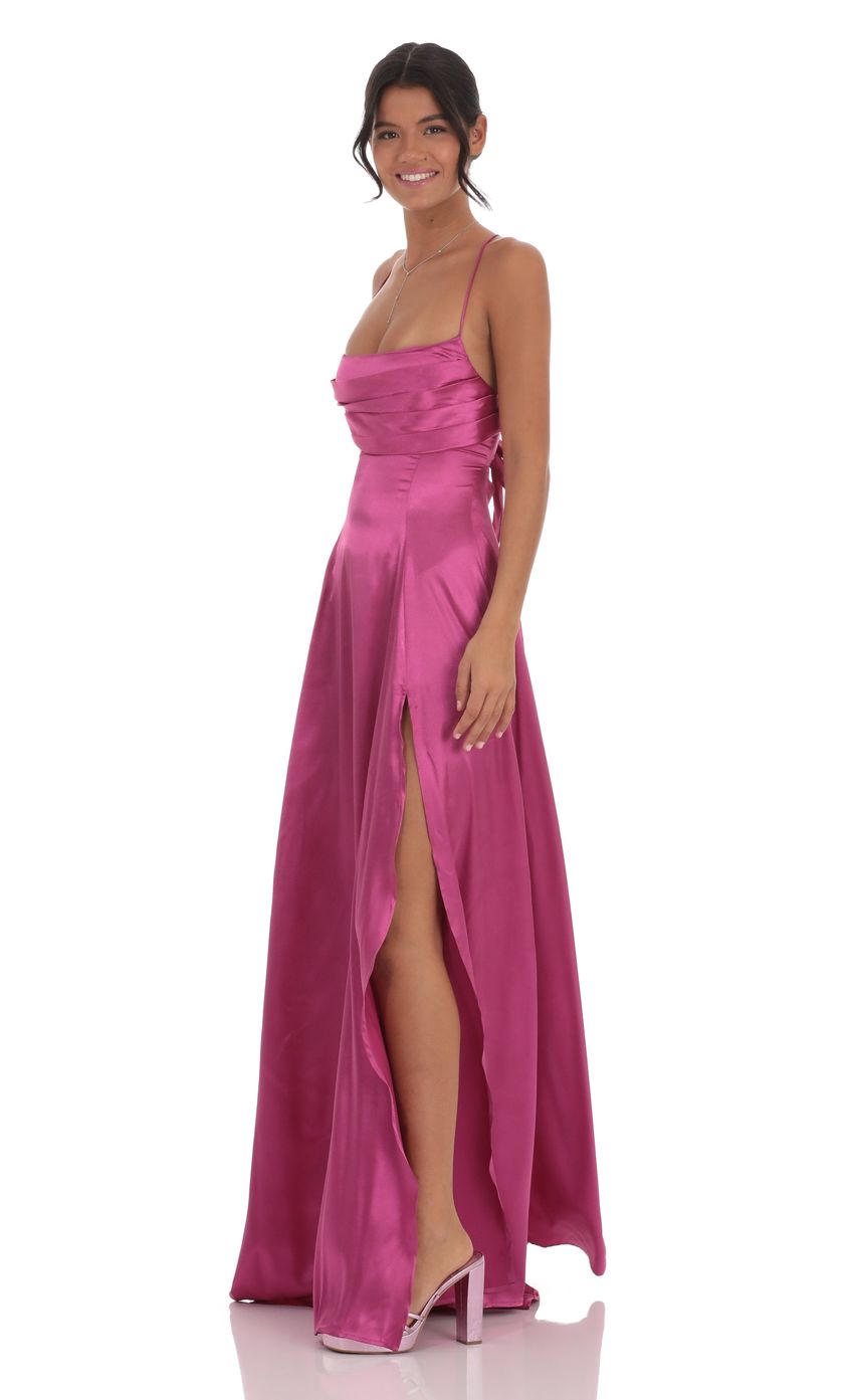 Lucy in the Sky Satin Floral Maxi Dress in Magenta