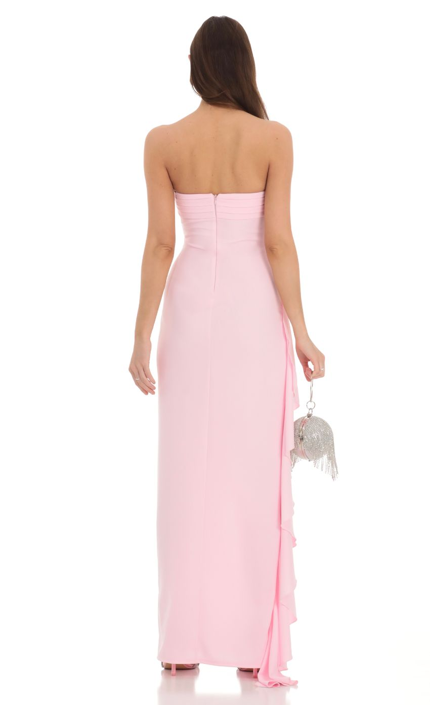 Lucy in the Sky Strapless Ruched Ruffle Maxi Dress