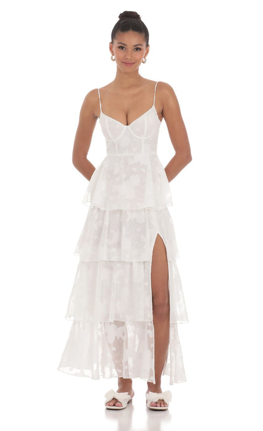Lucy In The Sky Floral Ruffle A-line Maxi Dress in White