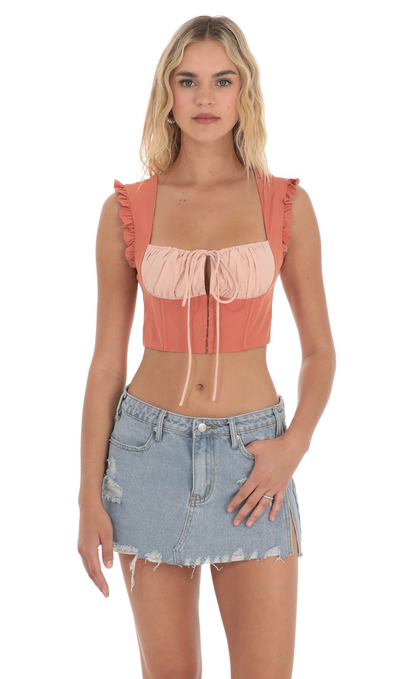 Lucy in the Sky Two Toned Ruffle Top in Orange