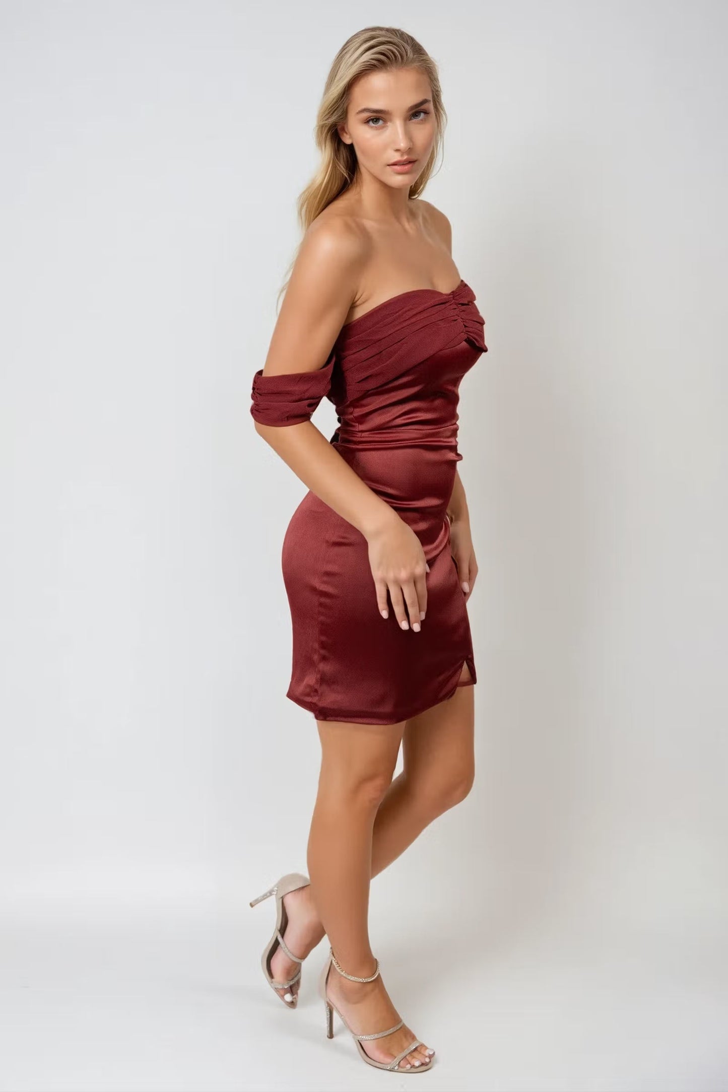 Tobi Heavenly Muse Satin Off Shoulder Mini Dress