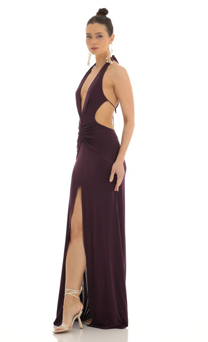 Lucy in the Sky Shimmer Front Slit Open Back Maxi Dress