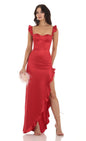 Lucy in the Sky Satin Ruffle Maxi Dress