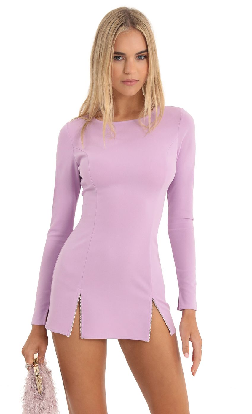 Lucy In The Sky Rhinestone Cinched Bodycon Dress in Purple