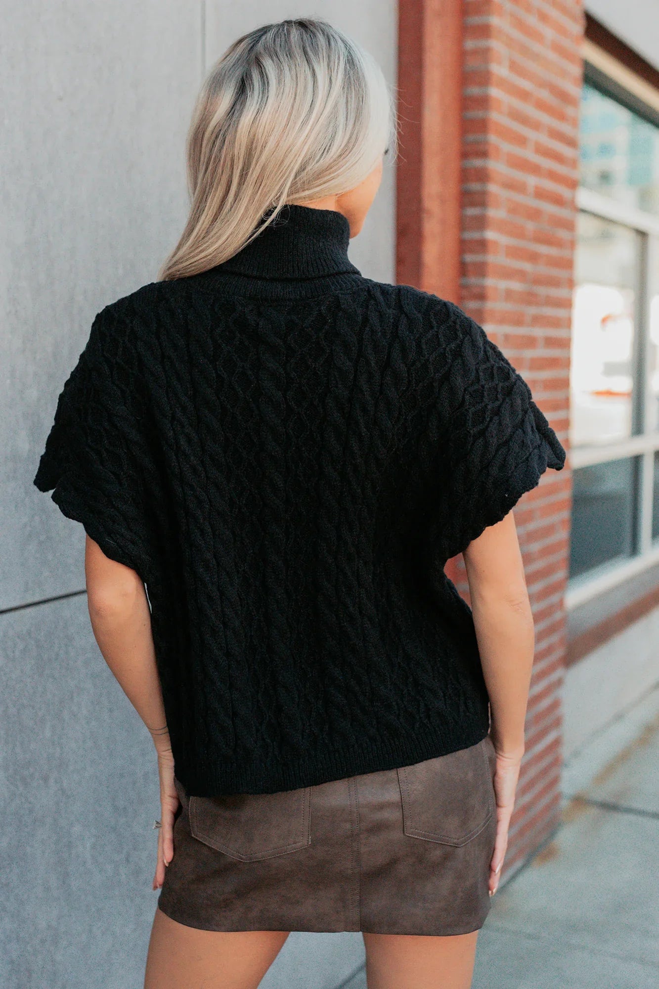 NanaMacs Cozy Escape Short Sleeve Cable Knit Sweater (Black)