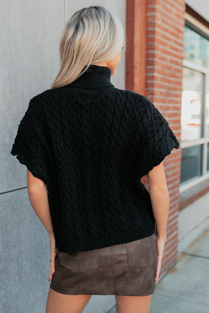 NanaMacs Cozy Escape Short Sleeve Cable Knit Sweater (Black)