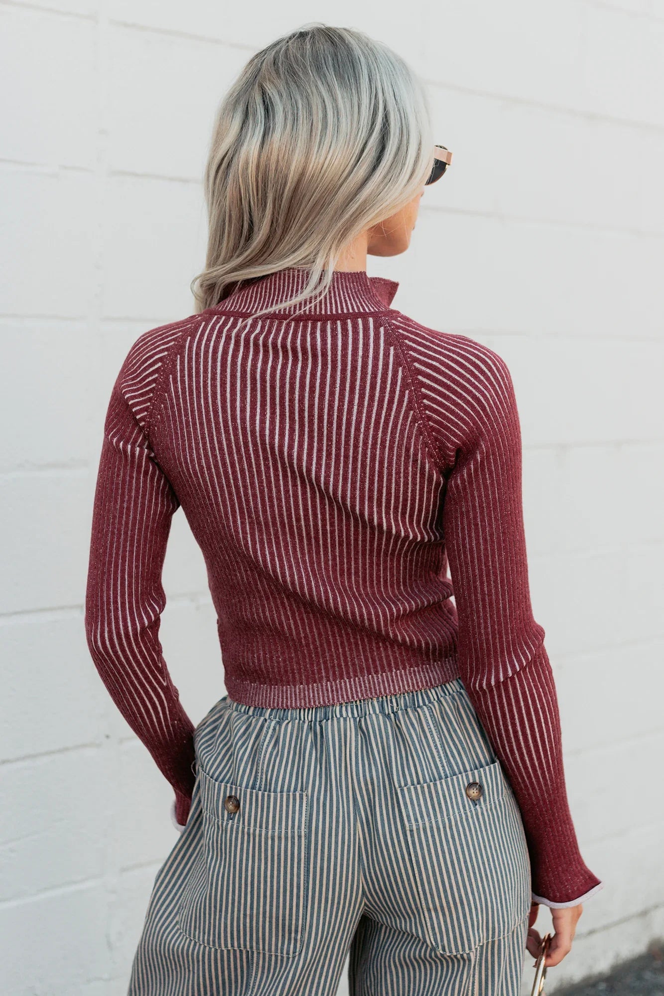 NanaMacs Dreamboat Babe Ribbed Zip-Up Top (Wine)