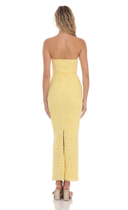 Lucy in the Sky Strapless Textured Floral Twist Maxi Dress