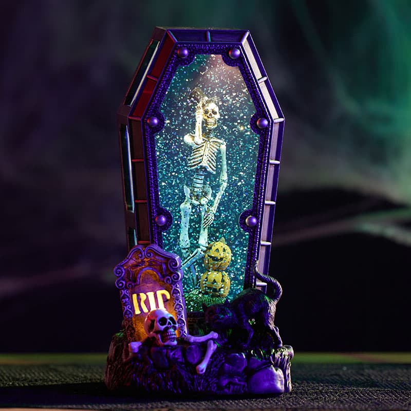 Cracker Barrel Skeleton Casket Glitter Globe