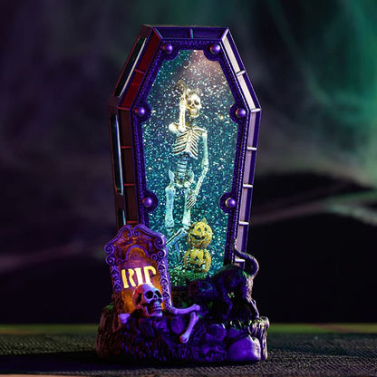 Cracker Barrel Skeleton Casket Glitter Globe