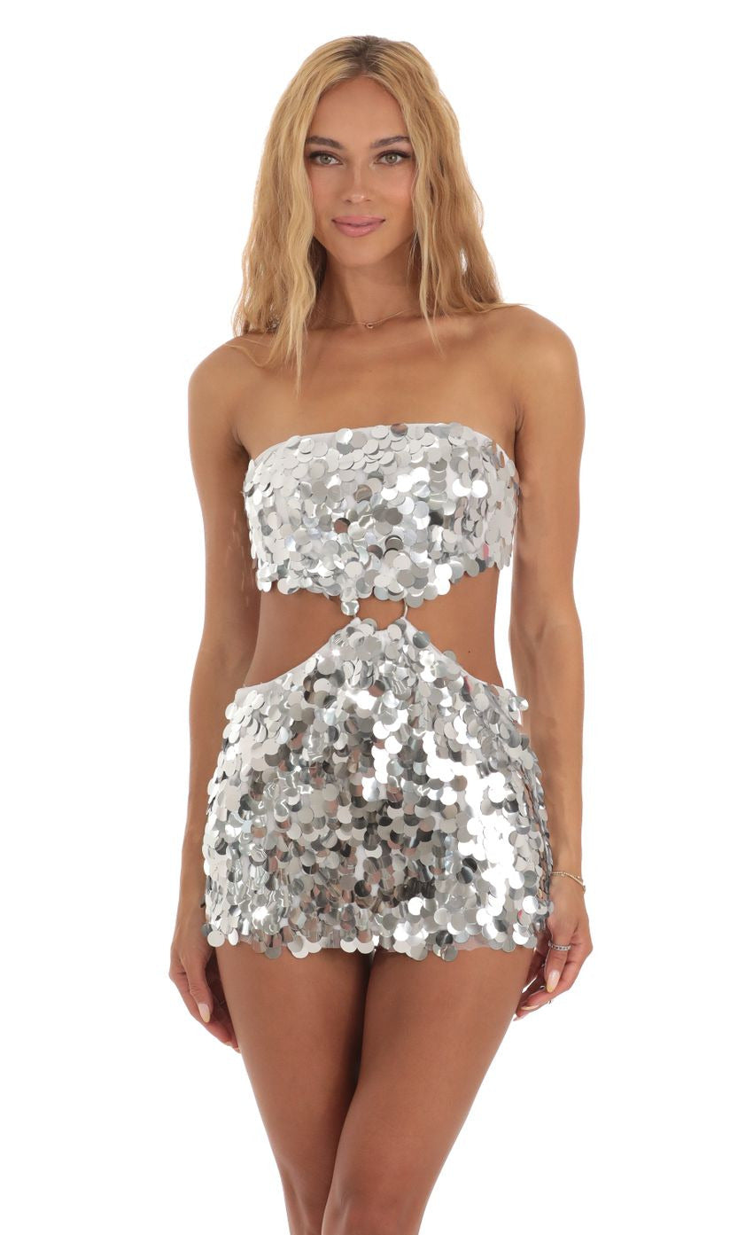 Lucy in the Sky Silver Sequin Cutout Dress in White