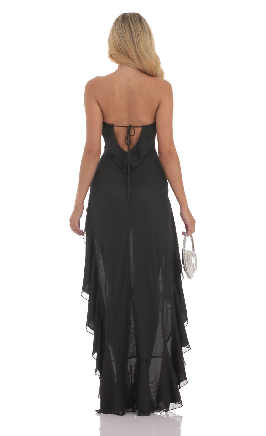 Lucy in the Sky Strapless Mesh High Low Dress