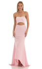 Lucy in the Sky Satin Corset High Low Crepe Maxi Dress