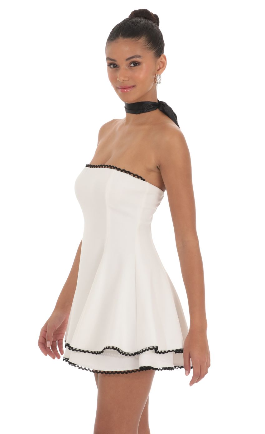 Lucy in the Sky Satin Scarf Strapless Dress in White