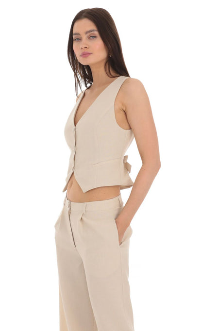 Lucy in the Sky Linen Buttoned Vest in Cream