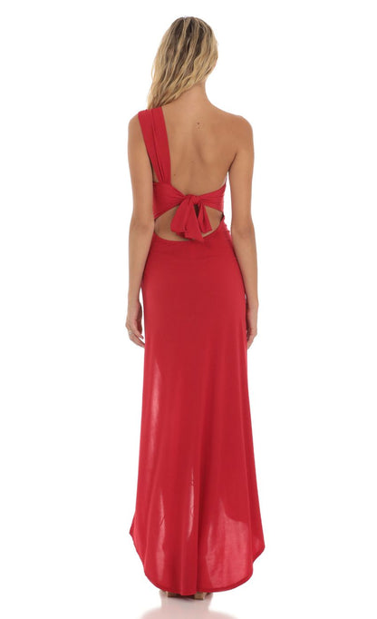 Lucy In The Sky One Shoulder Dress in Red