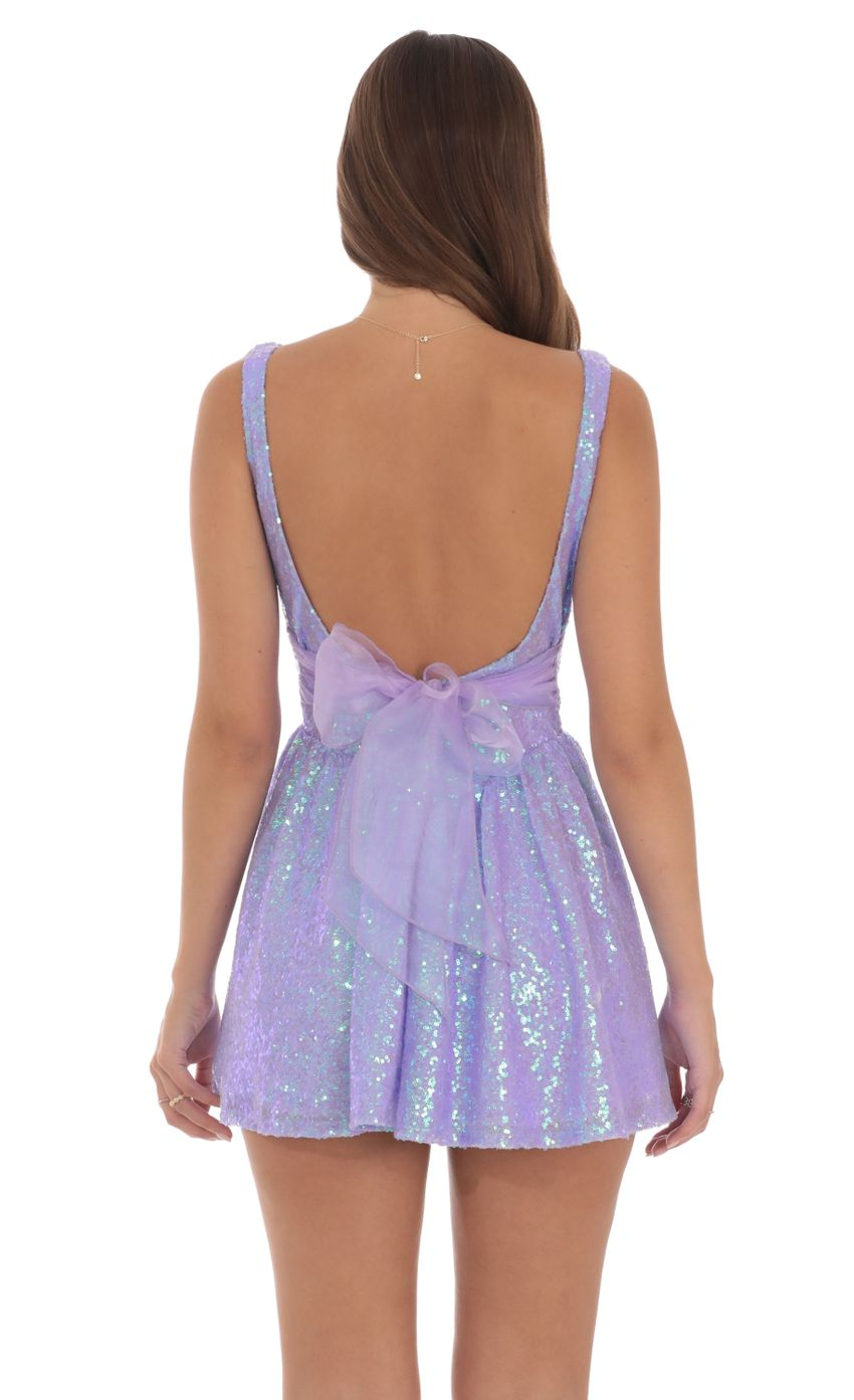 Lucy in the Sky Sequin Open Back Bow Dress in Lavender