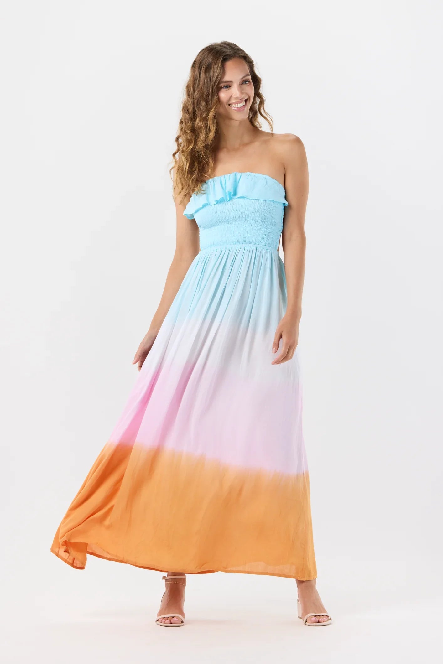 Tiare Hawaii Andy Maxi Dress - Aqua Pink Rust Ombre