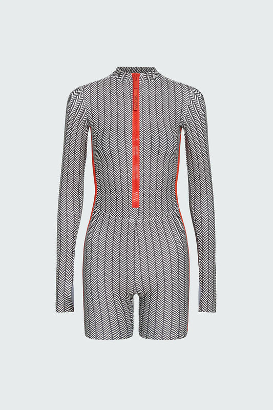 Watskin Sunwear Andie Short Bodysuit in Neutral Herringbone